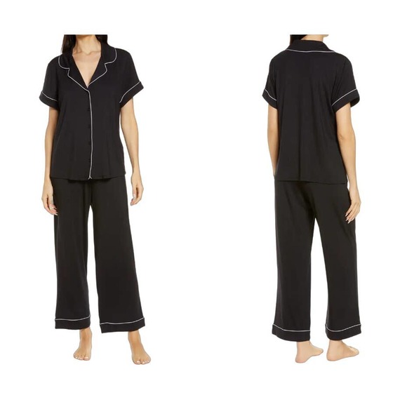 Nordstrom Other - Nordstrom Moonlight Pajamas Set Womens Medium Black Crop Pants Button Up Modal